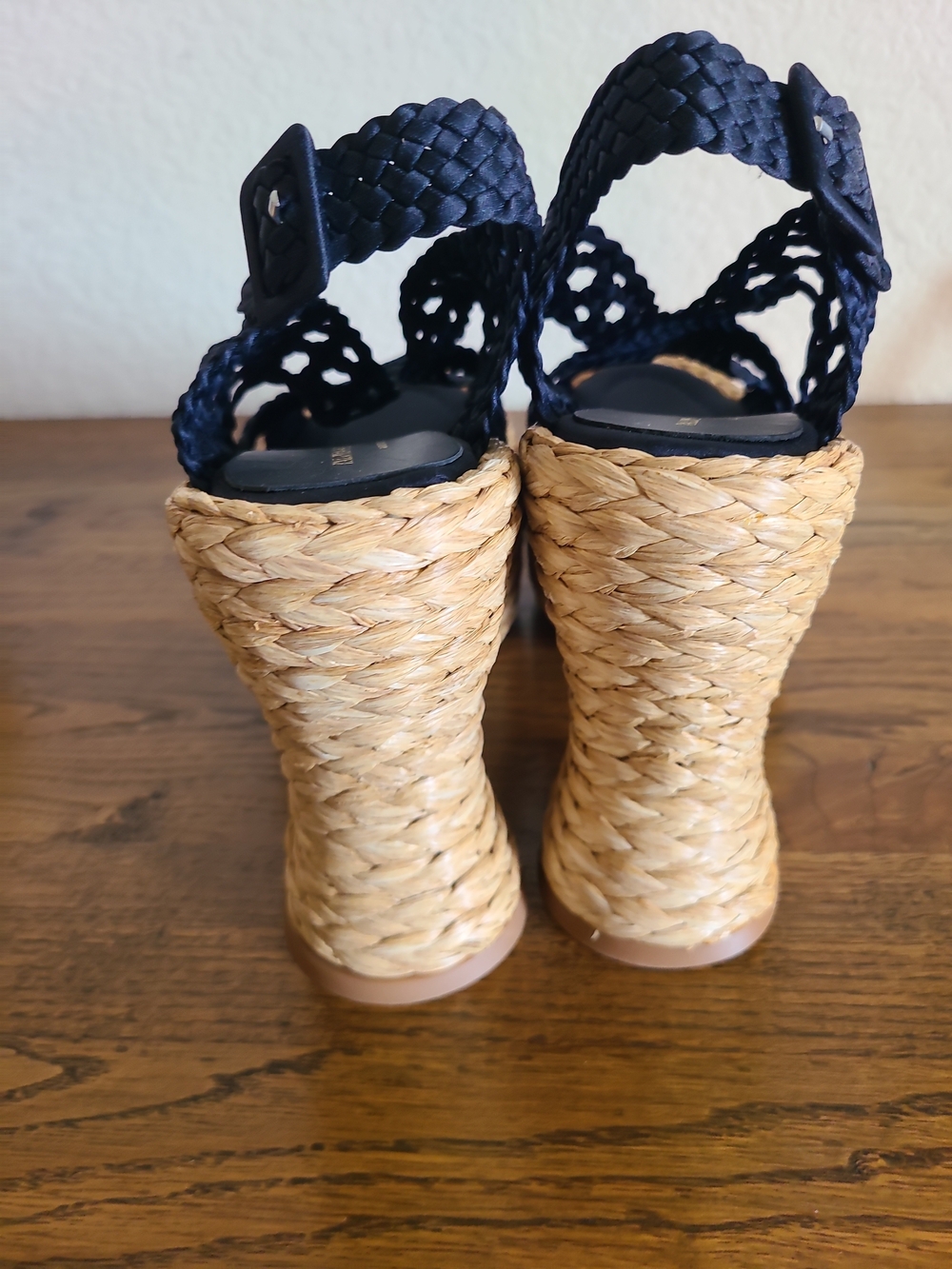 Paloma Barcelo Xia Ankle Strap, Navy Blue, Braide Wedge Sandals - Picture 3 of 4